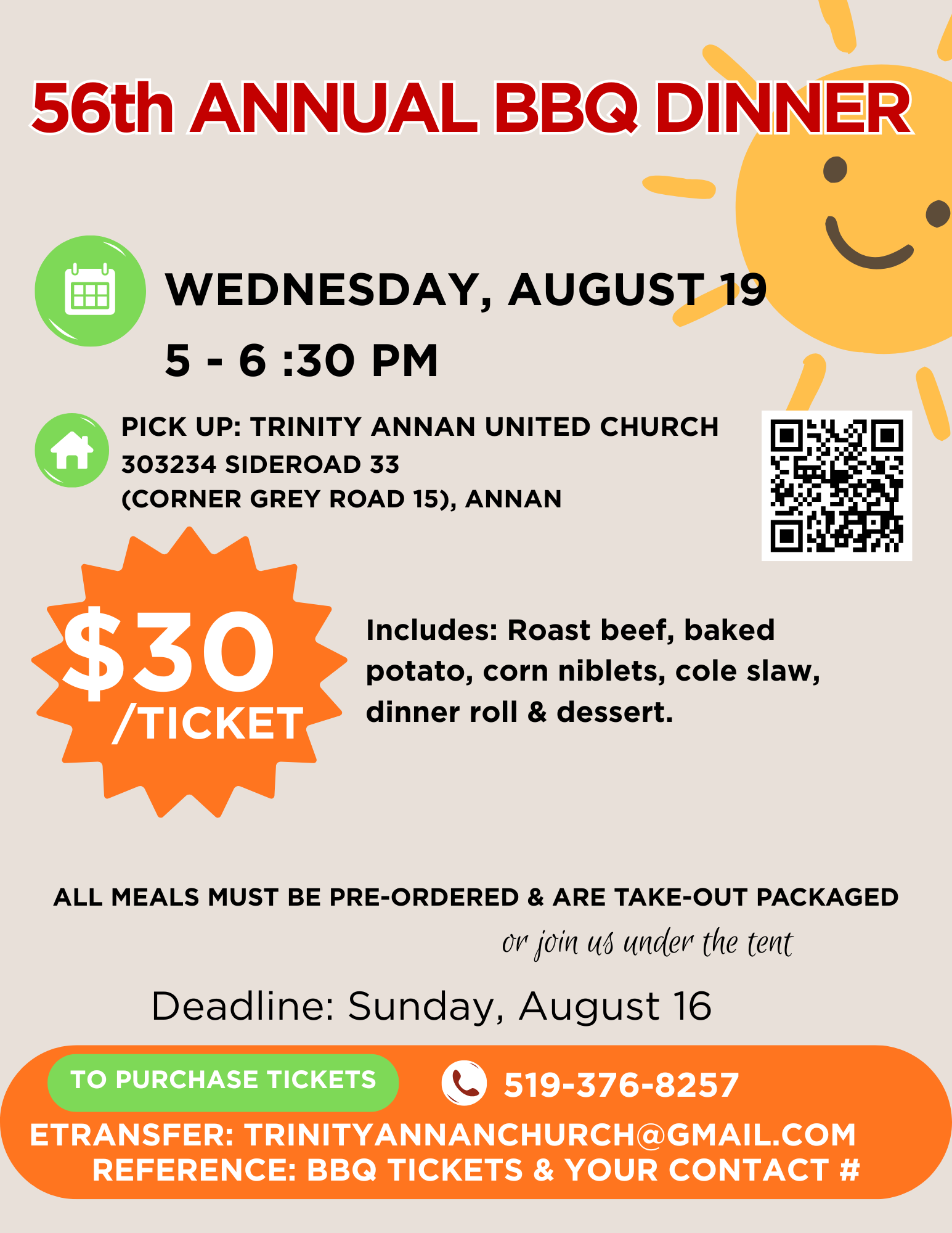 Event image Trinity Annan United Church Annual BBQ Dinner (eat in or take out)